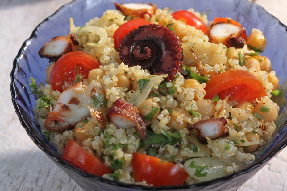 Salad with Chick Peas, Octopus, Herbs and Quinoa