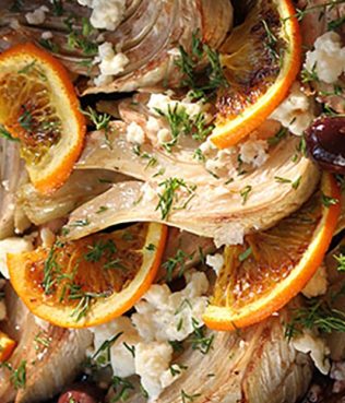 Roasted Fennel with Kalamata Olives, Oranges, Herbs and Feta