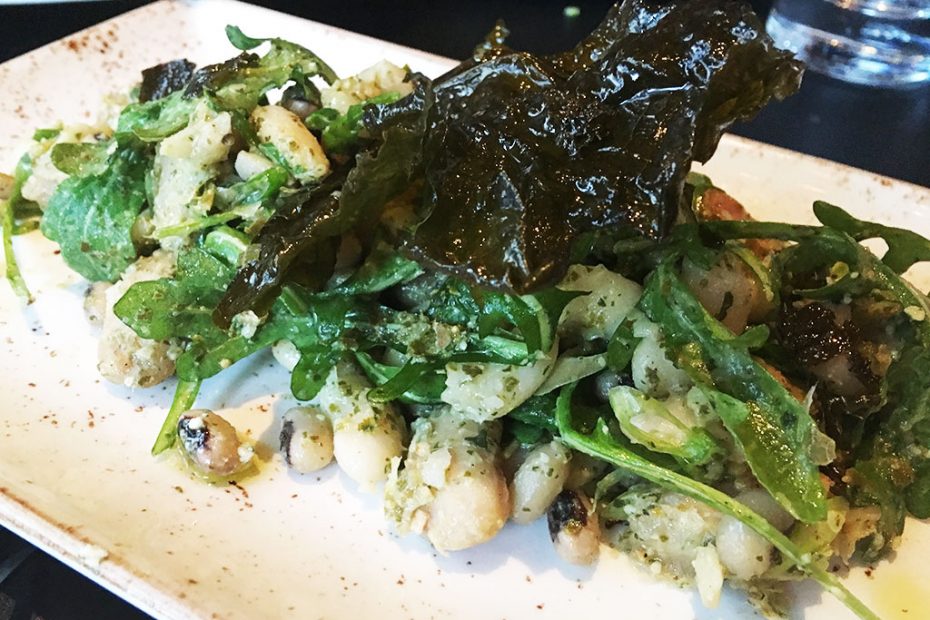 Giant beans, black eyed peas and cannelinis tossed with this Greek pesto