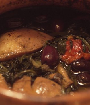 Spicy Cuttlefish with Olives and Wild Greens