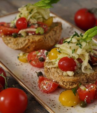 Dako, Cretan Bread Salad with Tomatoes, Green Apples & Herbs