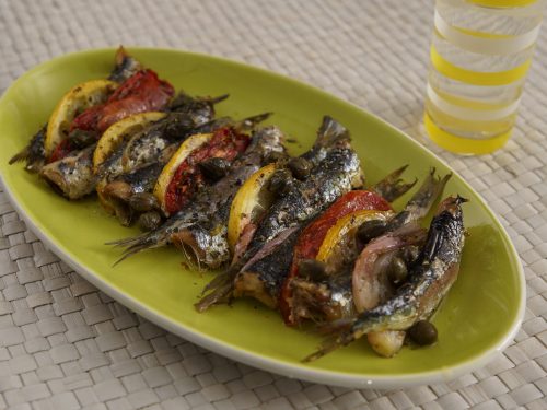 Baked Sardines with Ouzo, Tomatoes and Capers | Recipe