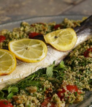 Bulgur Pilaf with Roasted Sea Bass