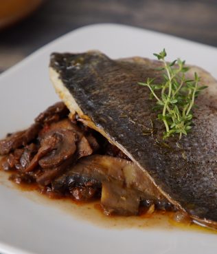 Sea Bass with Mushrooms and Xinomavro Red Wine