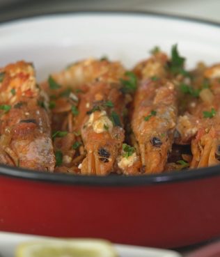 Shrimp Saganaki with Ouzo and Feta Cheese