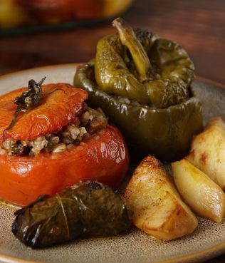 Stuffed Tomatoes, Peppers and Grape Leaves