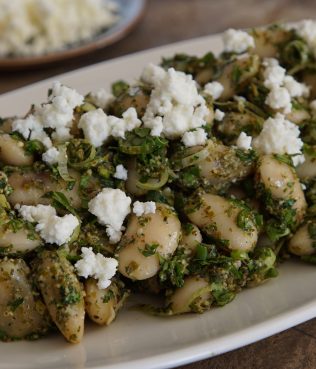 Giant Beans with Grape Leaf Pesto