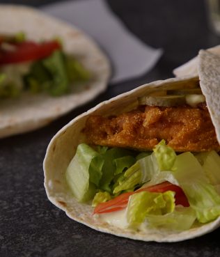 Crispy Cod Pita Wrap with Yogurt Tartar Sauce