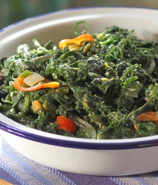 Ikarian Sfouggato - Aromatic Greens Cooked with Roe and Chile Pepper
