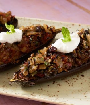 Eggplants Stuffed with Onions, Raisins, and Grape Molasses