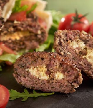 Greek Burgers Stuffed with Spicy Feta