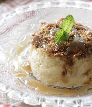 Tsoureki Bread Pudding with Brandy Caramel Sauce