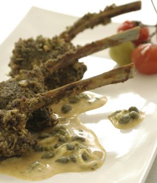 Grilled Lamb Chops with Wild Greek Herbs & Lemony Caper Sauce