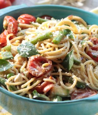 Spaghetti Primavera with Feta