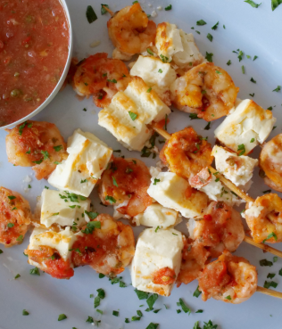 Shrimp Saganaki on a Stick