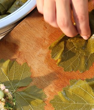 Rhodes-Style Grape Leaves Stuffed with Broad Beans and Bulgur