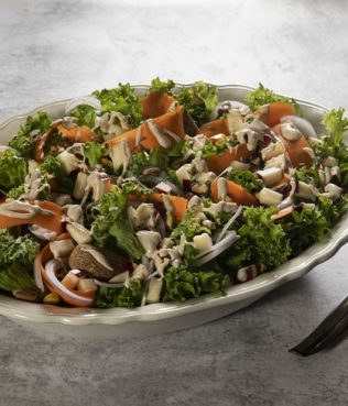Carrot Ribbon-Apple-Frisee Rusk Salad with Tahini Dressing