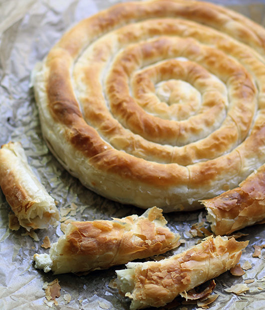 Coiled cheese phyllo pie
