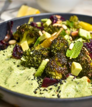 Char-Broiled Broccoli With Avocado-Tahini Sauce