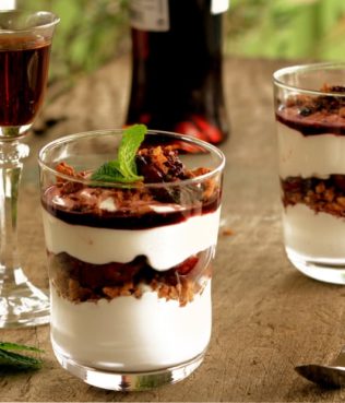 Spiced Vinsanto-Dried Fig Parfaits with Whipped Cream and Greek Yogurt