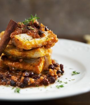 Bakaliaro - Salt Cod with Tomatoes, Onions & Raisins