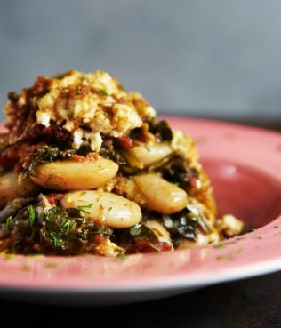 Messinia Style Giant Beans Baked (Gigantes) with Spinach & Feta