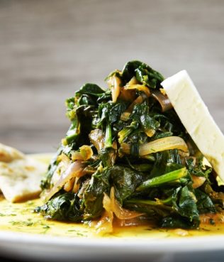 Tsigareli - Braised Greens with Tomato & Feta