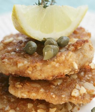 Greek-Style Chicken Schnitzel with Ground Almonds Santorini Capers