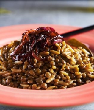 Lentils Cooked with Orzo & Caramelized Onions