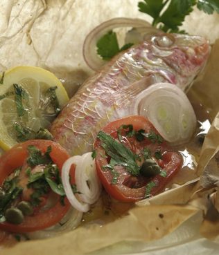 Red Mullet Packets Perfumed with Ouzo & Santorini Capers