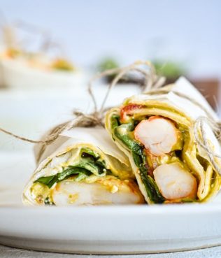 Grecamole Ouzo Seared Shrimp Wrap