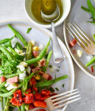 Green Bean Salad with Chopped Onion and Diced Smoked Pork