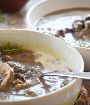 Velvety Mushroom Soup with Red Wine and Greek Yogurt