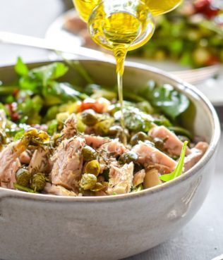 Tuna Salad with Arugula, Celery, Roasted Pepper and Herbs