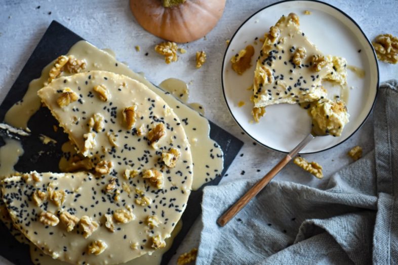 Tahini Pumpkin Greek yogurt cheesecake Thanksgiving Recipe