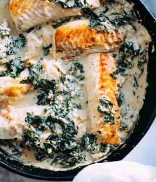 Salmon Cooked with Spinach & Feta Cream