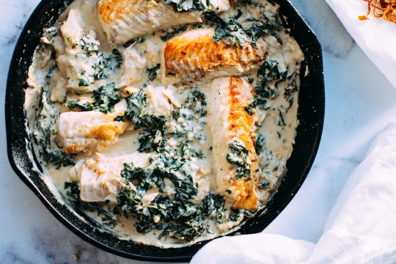 Salmon Cooked with Spinach & Feta Cream | Mediterranean Diet, Healthy