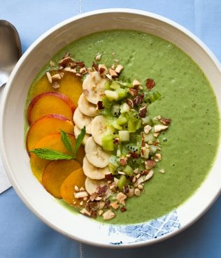 Greek Herb & Honey Smoothie Bowl with Spinach, Nuts and Fruits