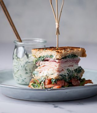 Turkey Club with Feta & Spinach-Yogurt Spread