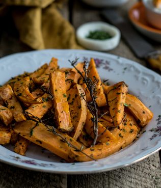 Oven-Fried Sweet Potatoes with Herbs and Olive Oil