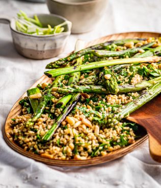 Tabbouleh Salad with Grilled Asparagus, Mint and Toasted Pine Nuts