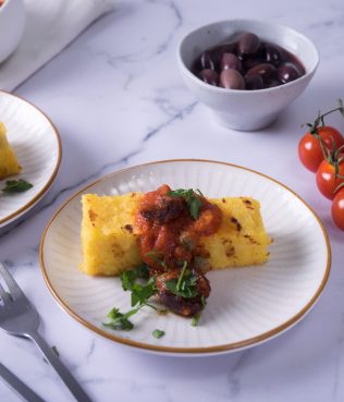 GRILLED POLENTA WITH KALAMATA OLIVE CONFIT