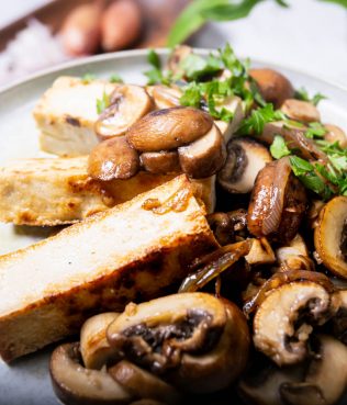 Seared Tofu With Portobello Mushrooms, Shallots And Herbs