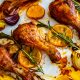 Low-Carb Sheet-Pan Chicken Drumsticks Roasted with Oranges, Onions and Rosemary