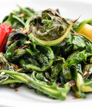 CHICORY SIZZLED WITH OLIVE OIL, GINGER, GARLIC & HOT PEPPER