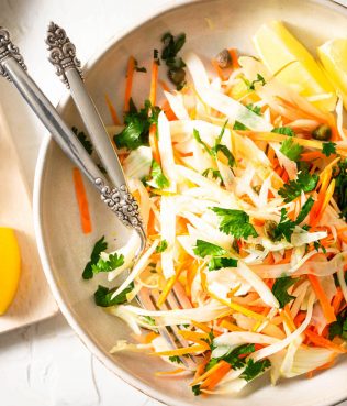 FENNEL SLAW WITH CARROTS, CAPERS AND FRESH CORIANDER