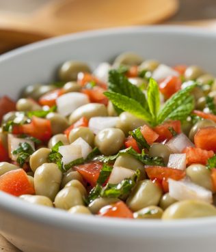 Vegan Broad Bean Salad with Tomatoes and Mint