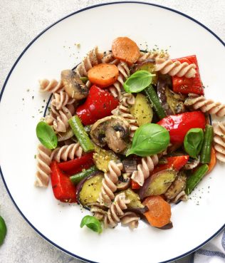 Whole Wheat Fusilli With Grilled Vegetables and Mushroom Broth