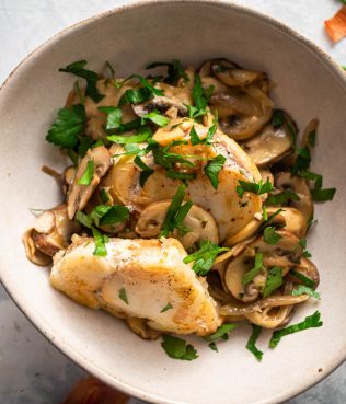 Monkfish Sautéed With Portobello Mushrooms, Shallots And Herbs