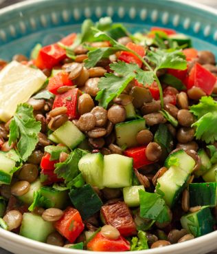 Lentil Salad with Cucumbers, Red Peppers & Herbs